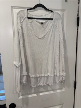 WE THE FREE Free People Size M White Women's Layered Waffle Knit Long-Sleeve Top